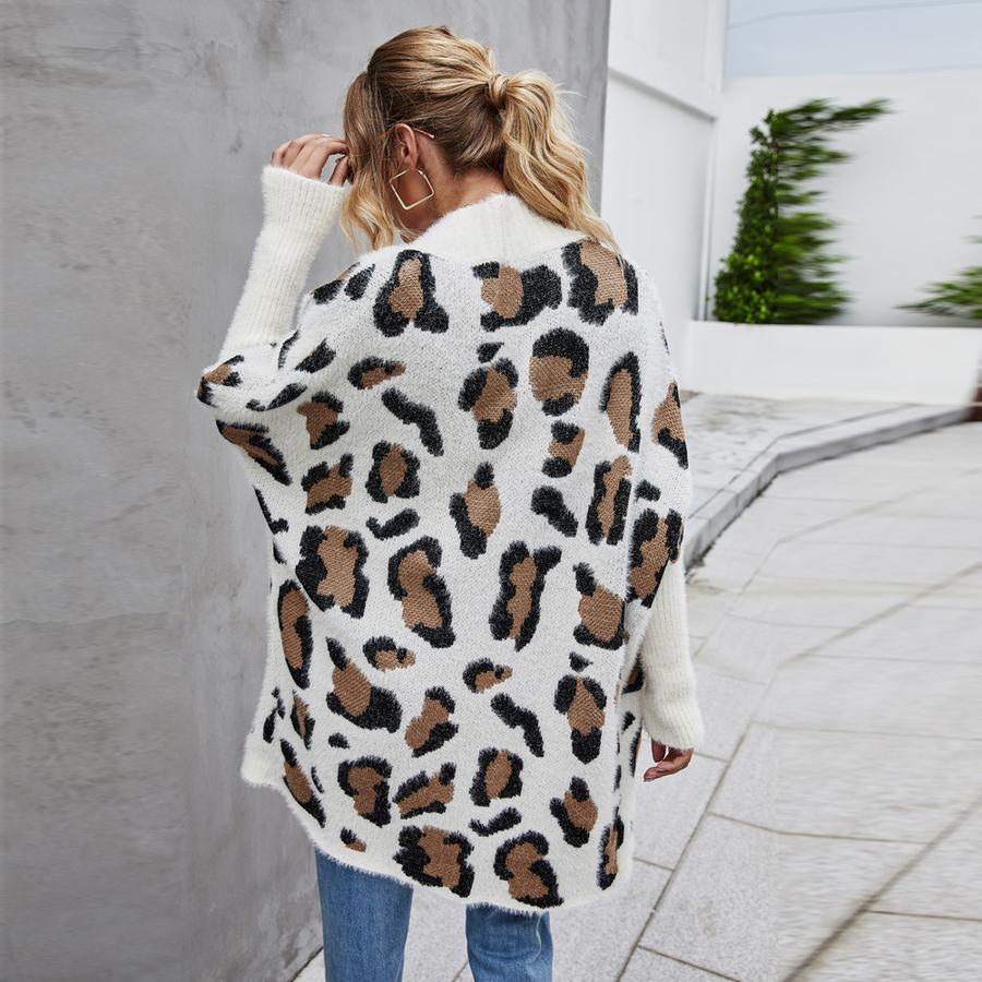 New Spring Women's Oversized Knit Cardigan Coat Leopard Print Sweater