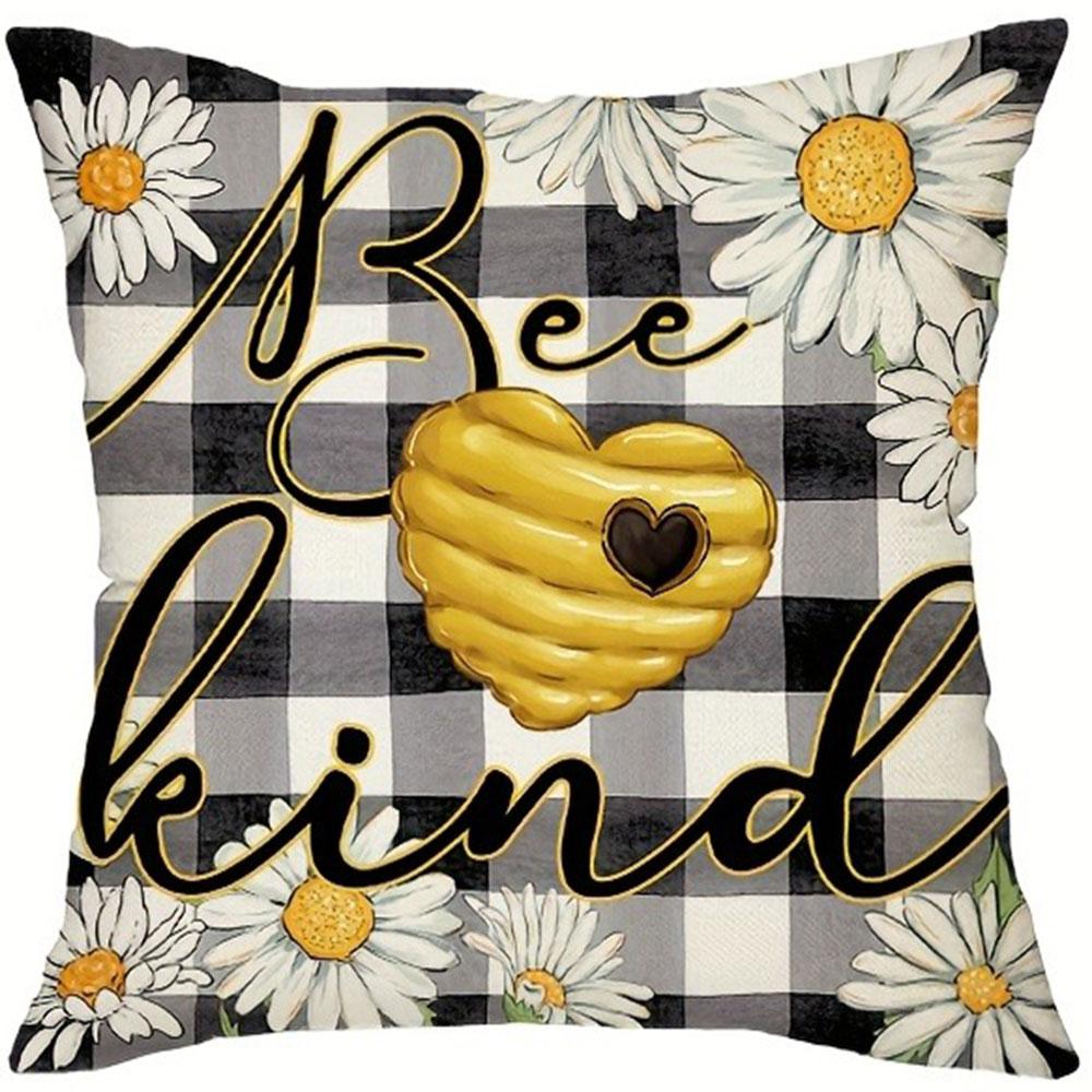 Bienenelfen-Thema Karomuster Gänseblümchen-Element Kissenbezug Wohnzimmer Sofa Reißverschluss Dekorative Kissenhülle Ohne Kissenkern