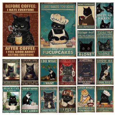 Funny Cat Metal Tin Signs Plaque For Restaurant Bathroom Kitchen Sign Home Decor Iron Painting Poster Retro Art Wall Decor