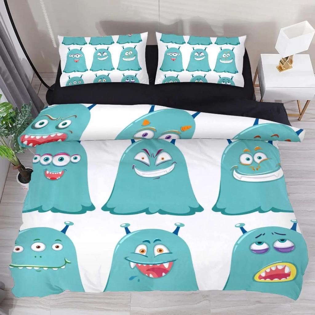 Alien UFO Duvet Cover Queen Boys Kids Supernatural Martiansal Beings From Other Planets Head of An Alien Polyester Qulit Cover