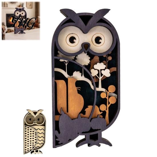 Decorative Wooden Animal Statues Multi Layer Owl Figurine, 3D Layered Crafts, Creative Wood Exquisite Crafts for Living Room Carving Ornaments