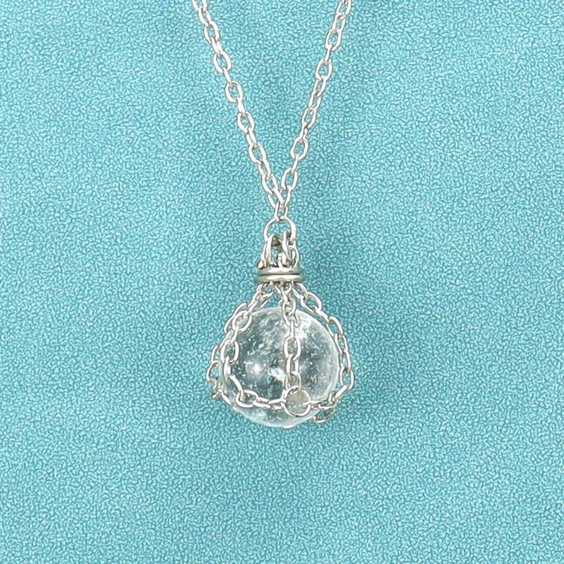 Natural Crystal Holder Necklace Colorful Stone Mesh Pocket Pendant Choker Adjustable Chain Neckchains for Women Girl