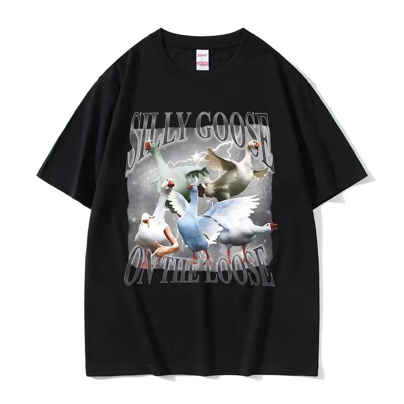 Silly Goose Goose on The Loose Funny Graphic T Shirt Unisex Women Fashion pure Cotton Short Sleeve Tshirt High Quality Tshirts