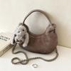Cute Plush Shoulder Bag Women Soft Faux Fur Crossbody With Zip Card Pocket Urban Minimalist Style