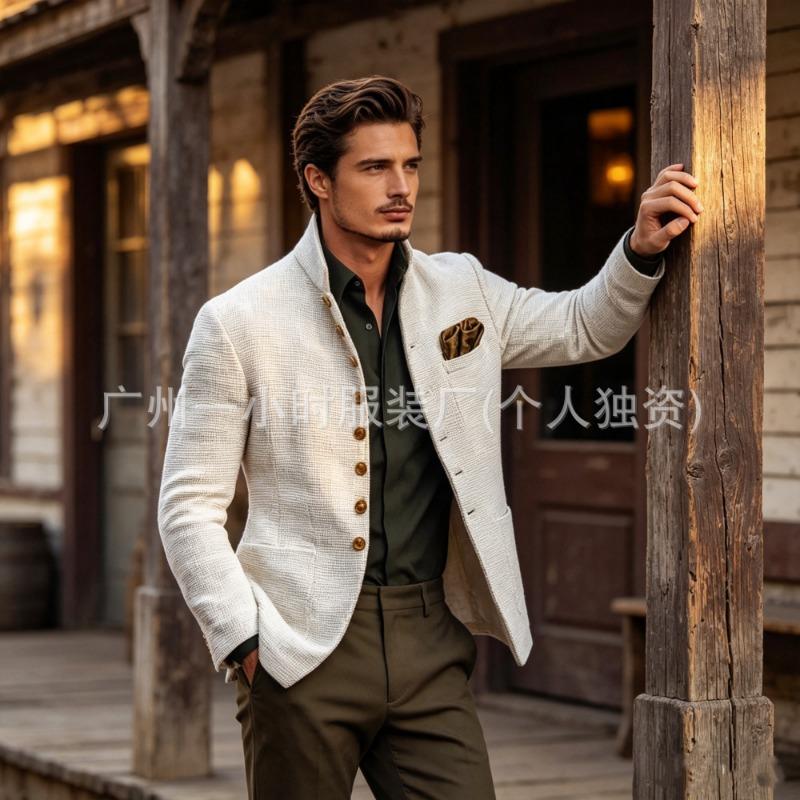 Chaqueta Blazer para Hombre S Casual Cuello Alto Manga Larga Corte Ajustado Bolsillo con Botón