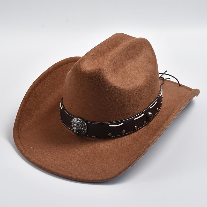 New Vintage Western Cowboy Hat with Punk Belt Men's Gentleman Cloche Church Caps Lady Roll Up Jazz Cowgirl Hats