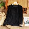 Women's Embroidered Velvet Blouse  Autumn Winter Crew Neck Long-sleeve Velvet T-shirt Solid Color Pullover
