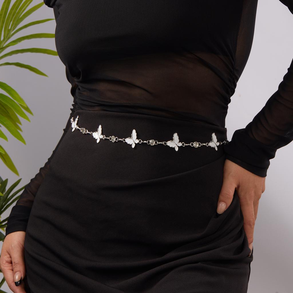 Trendy Rhinestone Heart Waist Chain for Women Girls Adjustable Body Belt Belly Jewelry Tassel Design for Dresses Jeans