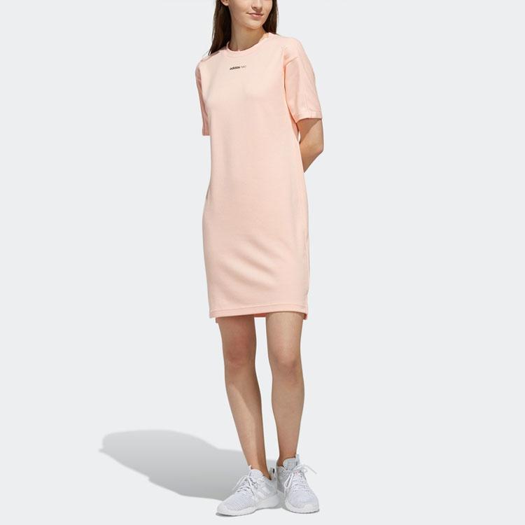 Adidas Neo T Dress With Logo Print Casual Breathable Round Neck Short Sleeve Dress Women Dresses Pink FH9316