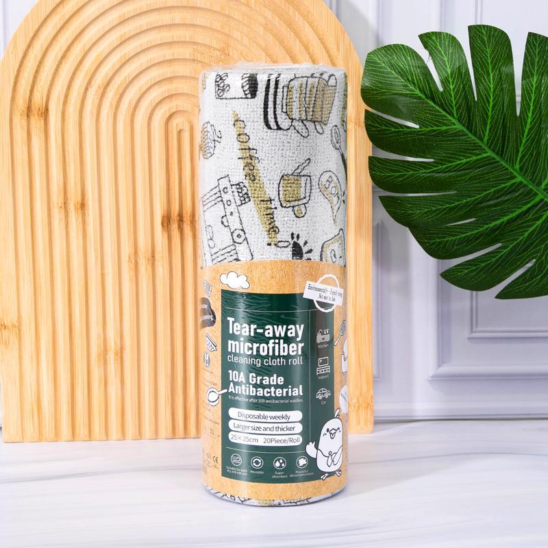 Tearable Microfiber Cleaning Cloth Roll Reusable With Cute Prints For Kitchen Wiping Home Use