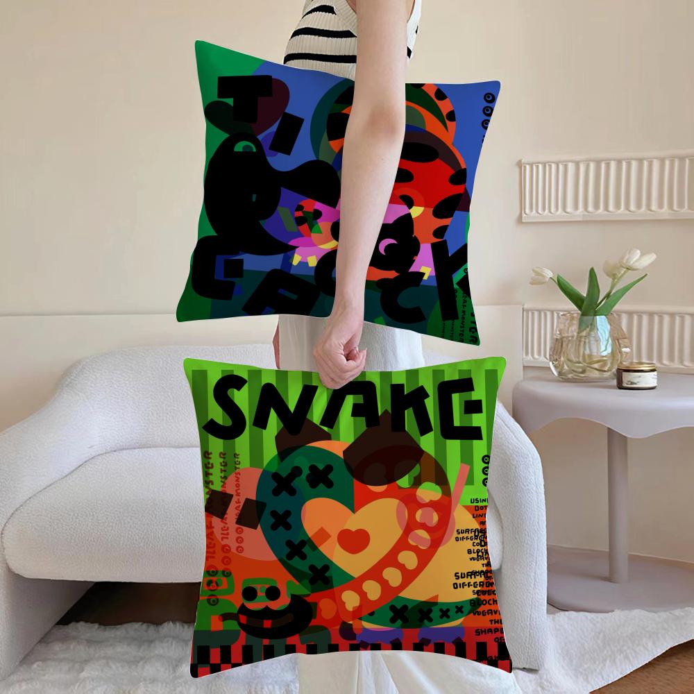 Chinese Zodiac Print Cushion Cover Anti-dustmite Pillowcase Invisible Zipper Silky Short Plush Sofa Cushion Cover