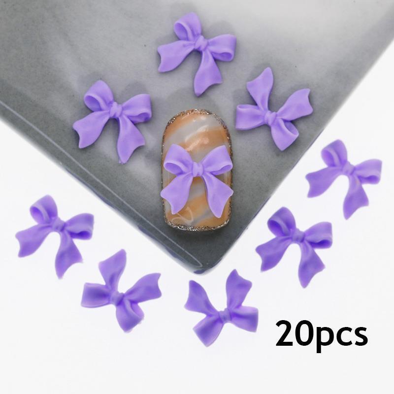 

HOT 20Pcs Red Ribbon Bow Nail Art Charms Supplies 3D Long Ribbon Bowknot Accessories For Nails Decoration Design DIY Accessories фиолетовый