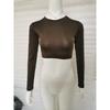 2026 Fashionable Solid Color Short Slim Fit Cropped Long Sleeve T-Shirt for Women with Round Neck