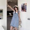 Oversize Women Denim Suspender Strap Dresses Summer Sleeveless Loose Casual Short Dress Female Versatile Sundress