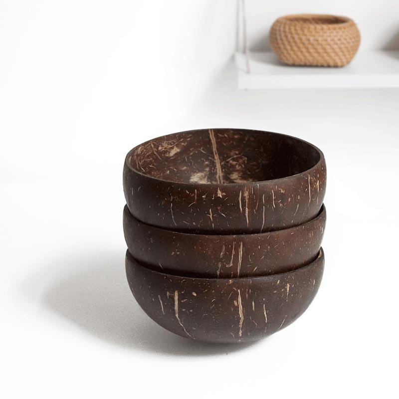 1pcs Natural Coconut Bowl Spoon set shell 12-15cm salad Noodle Rice fruit snacks wooden Tableware restaurant kitchen