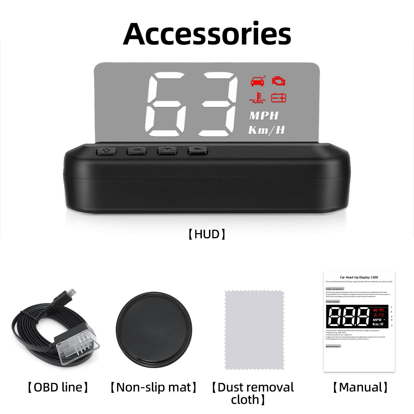 

C100 OBD HUD Автомобильный OBD2 Дисплей на лобовое стекло Спидометр Расход топлива Напряжение Температура воды Проектор Бортовой компьютер Аксессуары