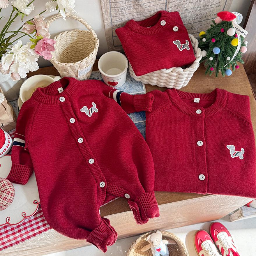 2026 New Year Red Family Sweaters: Parent-Child, Baby, and Toddler Outfits for Family of Three or Four