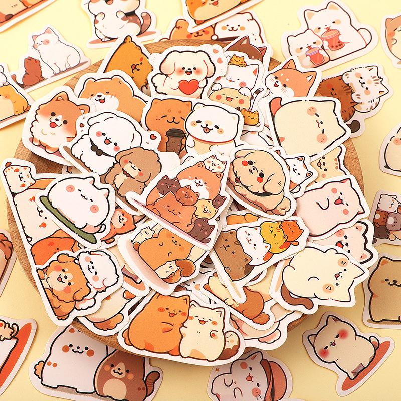 108Sheets Kawaii Cartoon Cats Dog Stickers Cute Diary Album Decoration Stickers Aesthetic Stationery School Supplies Gift