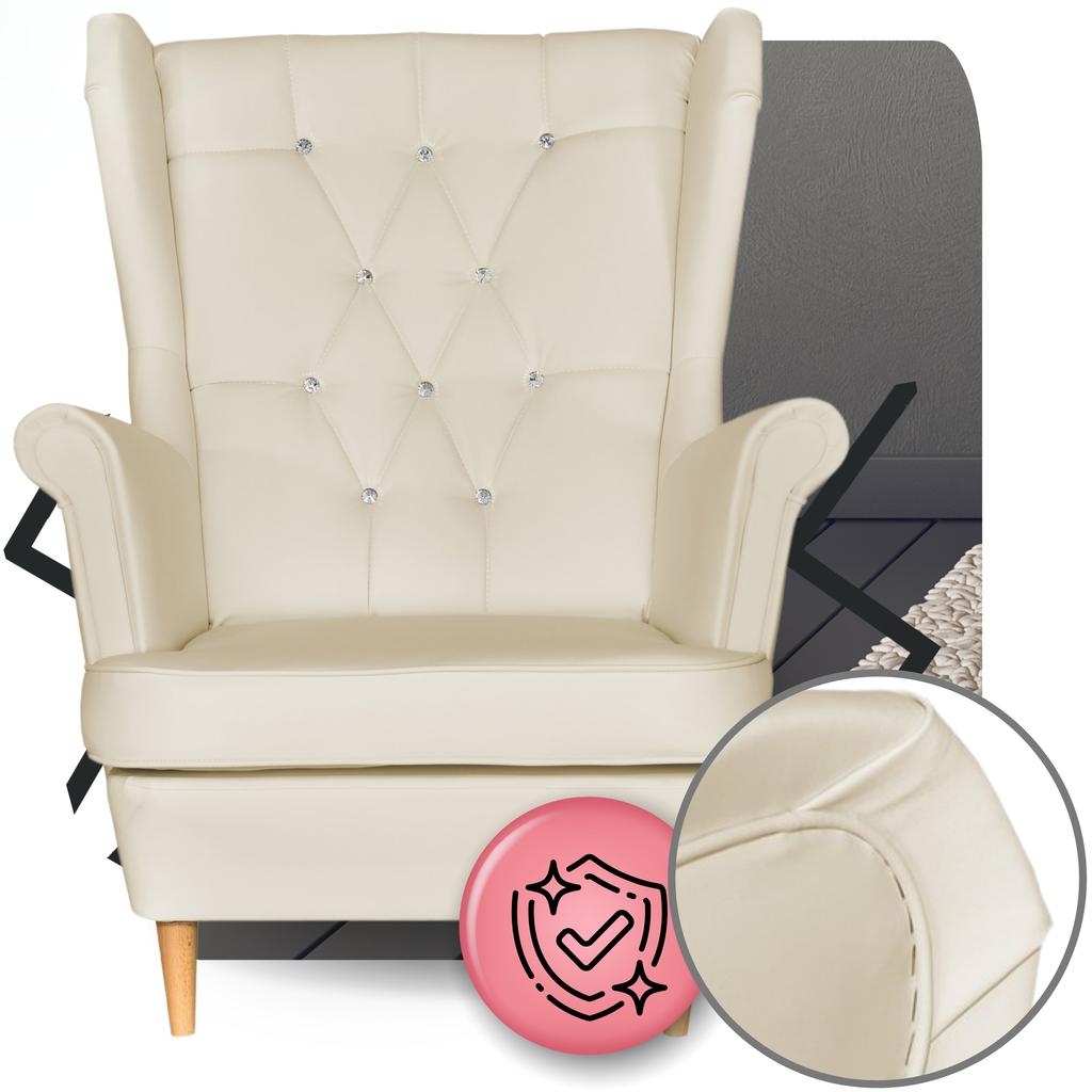 Armchair Uszak Eco Leather Gaja with Footrest Scandinavian Family Furniture Beige Cream