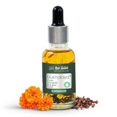 Nat Habit Gesichtsöl, Nelke, Ringelblume, Mukhalaya zur Aknekontrolle der Haut von Frauen, mit einer Mischung aus 13 kaltgepressten Ölen, 15 ml