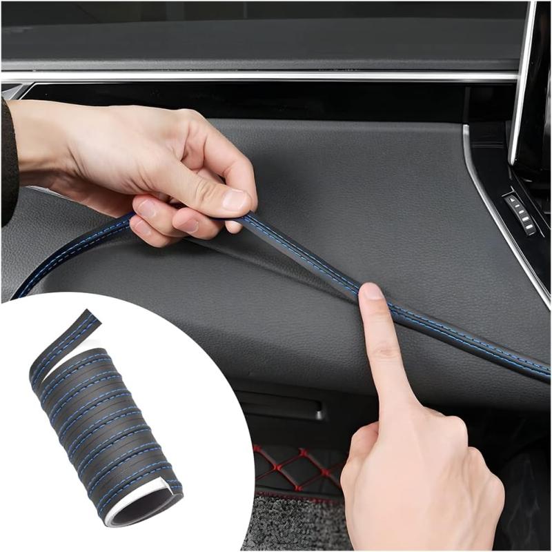 Car Interior DIY Strips PU Leather Woven Trim Strips Car Protection Stickers for Door Dashboard Stickers Car Decoration