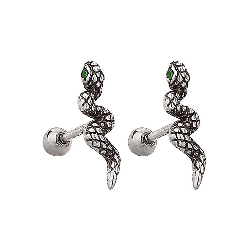 Vintage Serpentine Screwstud Earrings Green Diamond Viper Earrings Vintage Medieval Design Spice Girls Cool Earrings