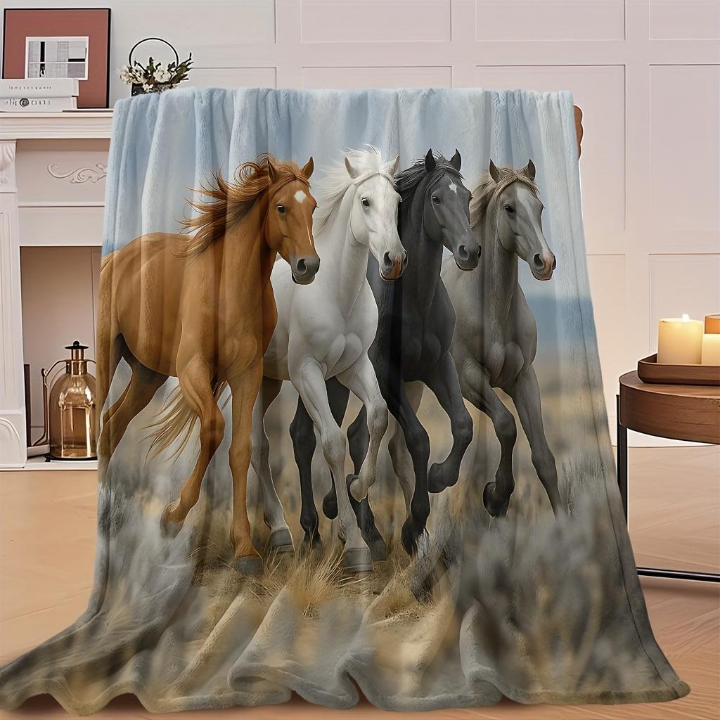 1pc Horse Blanket - Soft Flannel All Season Bedspread Throw - Brown Lightweight & Breathable Machine Washable Horse Lover