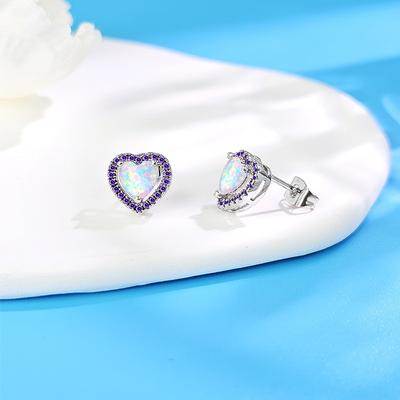 New Love Opal Stud Earrings Women's Sweet Earrings Micro-set Zircon Opal Opal Copper Plated Real Gold