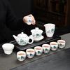 High-end light luxury suet jade kung fu tea set, a complete set of white porcelain ceramics Dehua gold-painted high-end high-value