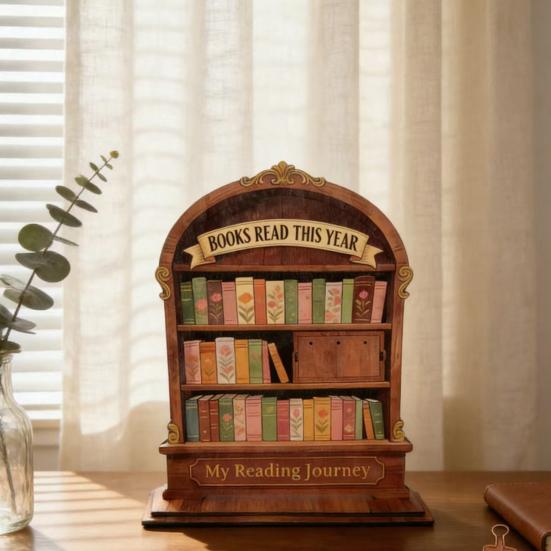 Contador de Livros Lidos Este Ano Placa de Rastreamento de Leitura de Madeira para Estante Decoração de Biblioteca Presentes Literários para Amantes de Livros Leitora Compulsiva Mulheres Professor