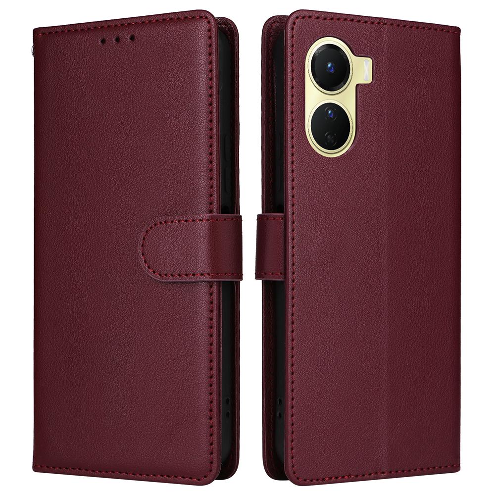 

For vivo Y02s 4G/Y56 5G/Y16 4G Case Wallet Stand View PU Leather Phone Cover Wine Red