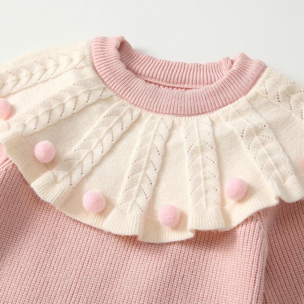 Newborn Baby Girl Knit Sweater Onesie - Autumn/Winter Princess Style Full Moon Bodysuit for 100 Days Celebration