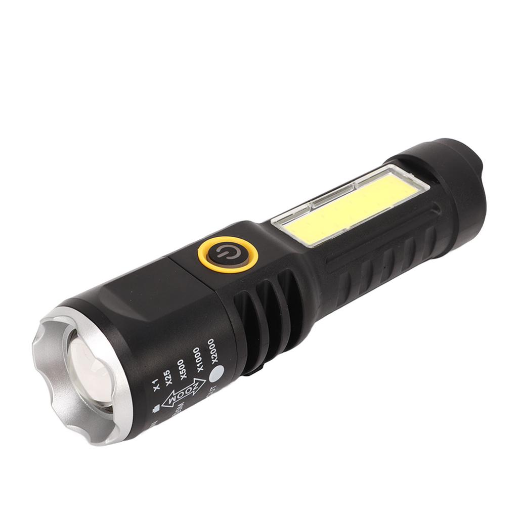 Telescopic Flashlight Strong Light TYPE C Charging Black with Silver Ring Telescopic Torch for