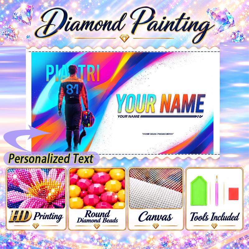 Oscar Piastri 5D DIY Diamond Painting Custom Name Text, Full Drill Rhinestone Mosaic Art Home Gift