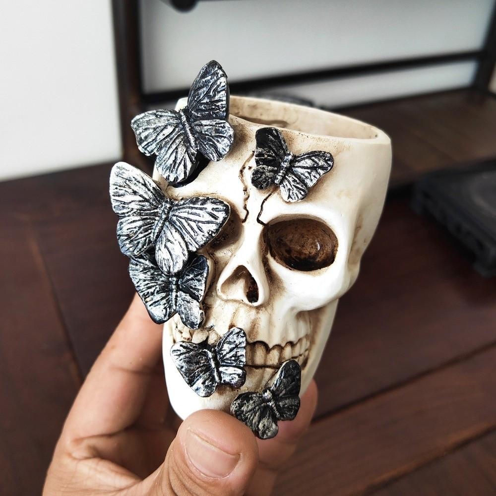 Creative Gothic Butterfly Skeleton Statue Funny Vase Flower Pot Home Decorations Large Capacity Skull Pen Box Home