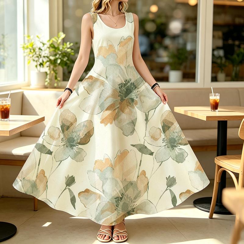 Women's Floral Sleeveless Lightweight Loose Long Maxi Dress Summer Beach Vacation,Casual Daily & Party Wear