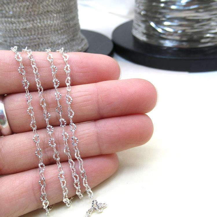 New 925 Sterling Silver Dapped Heart Chain for Permanent Jewelry Making Vintage Chains 2.2x3.3mm