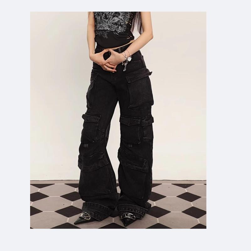 Women's Baggy Cargo Pants Y2K Clothing Multi-Pocket Relaxed Fit Jeans Fairy Grunge Clothes Alt Emo Streetwear