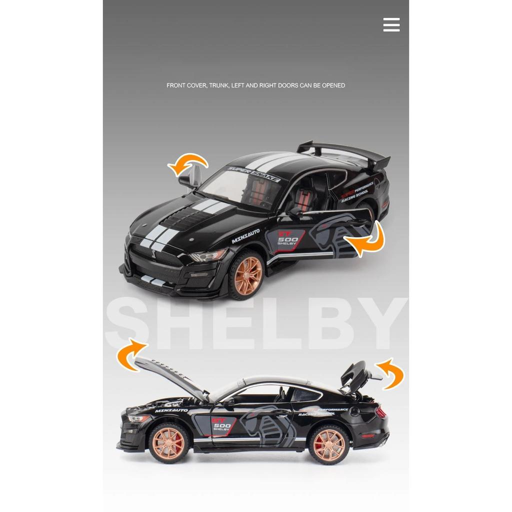 1/24 Ford Mustang Shelby GT500 Alloy Muscle Car Model Sound and Light Pull Back Children's Toy Collectibles Birthday Gift