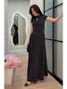 2026 Polka Dot Short Sleeve High Neck Slim Fit Elegant Long Dress for Women