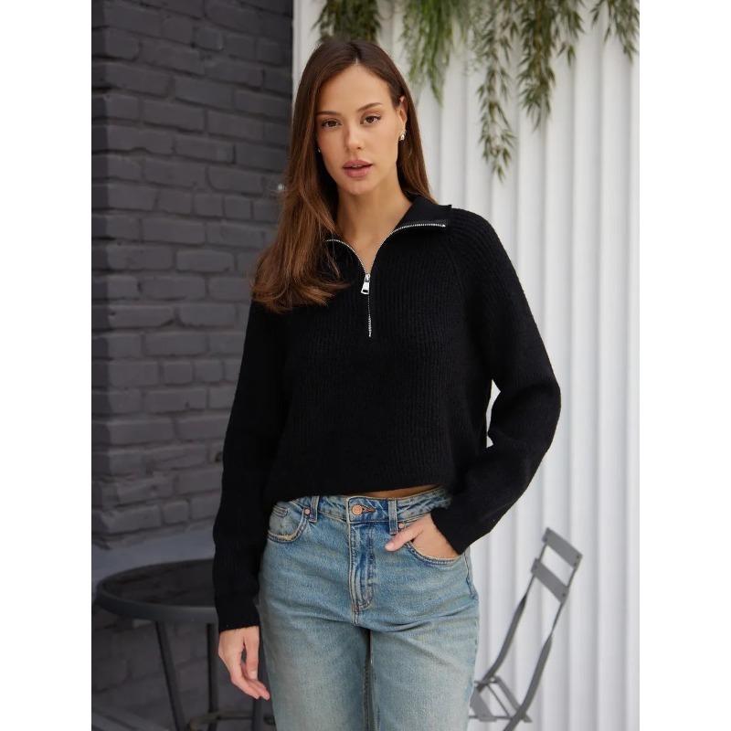 Early Fall Spring Half-high Neck Cardigan Women's Lazy Wind Design Sense Knitted Outerwear Top Elegant Comfortable Versatile Sweater