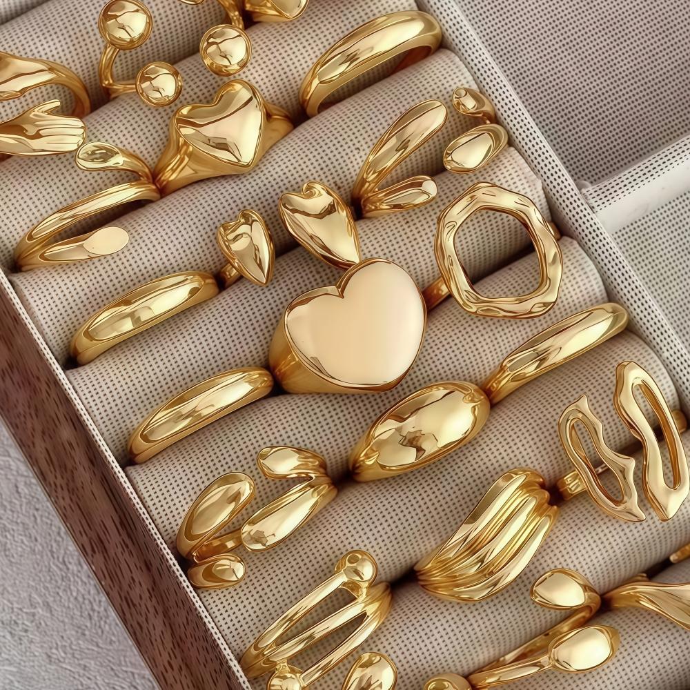 8/16Pieces Fashion Heart Geometry Irregular Open Rings Set For Women Mix Style Simple Trendy Jewelry Party Gifts