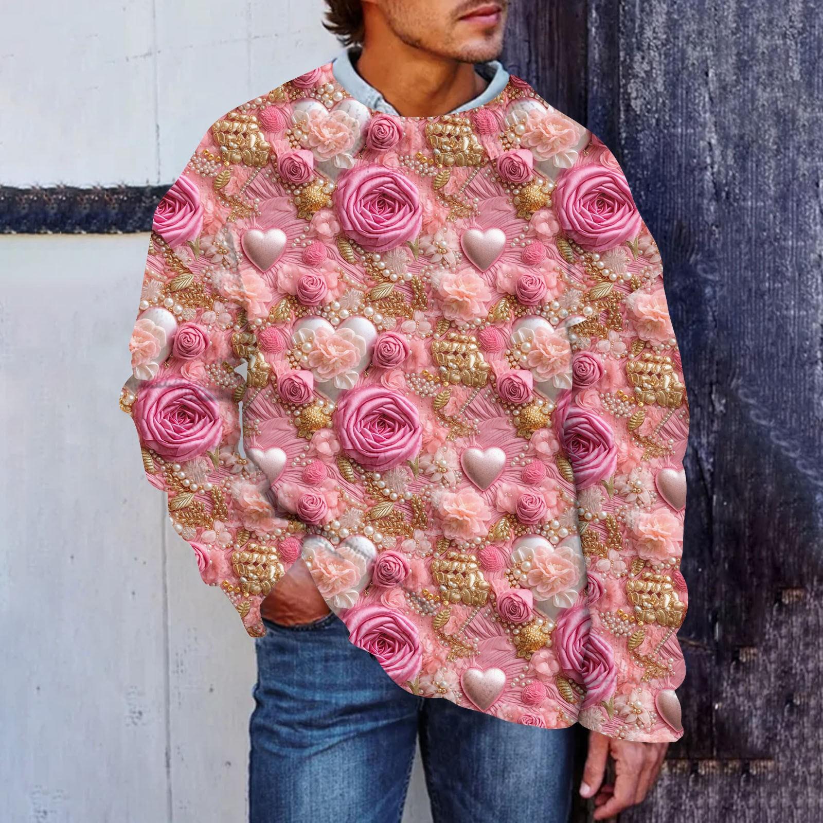 

Мужской свитер с принтом ко Дню святого Валентина, толстовка с круглым вырезом, свободный топ с длинными рукавами XL