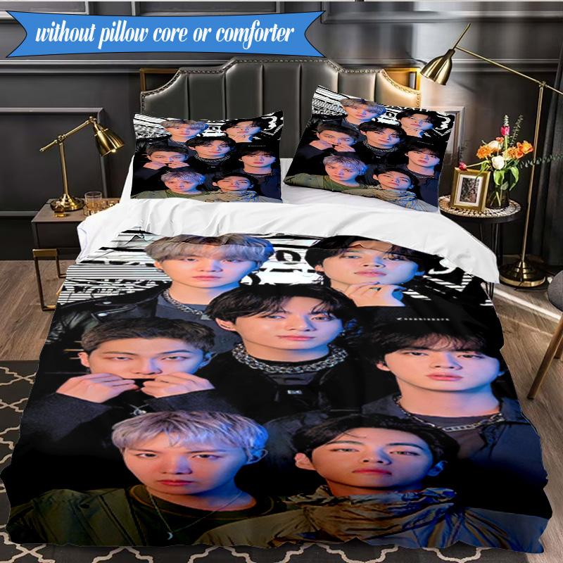 Ensemble de literie coloré K-pop Gathering 3 pièces, Groupe de musique K-pop, Idéal pour la chambre à coucher, le dortoir, Comprenant 1 housse de couette et 2 taies d'oreiller, Cadeaux pour fans