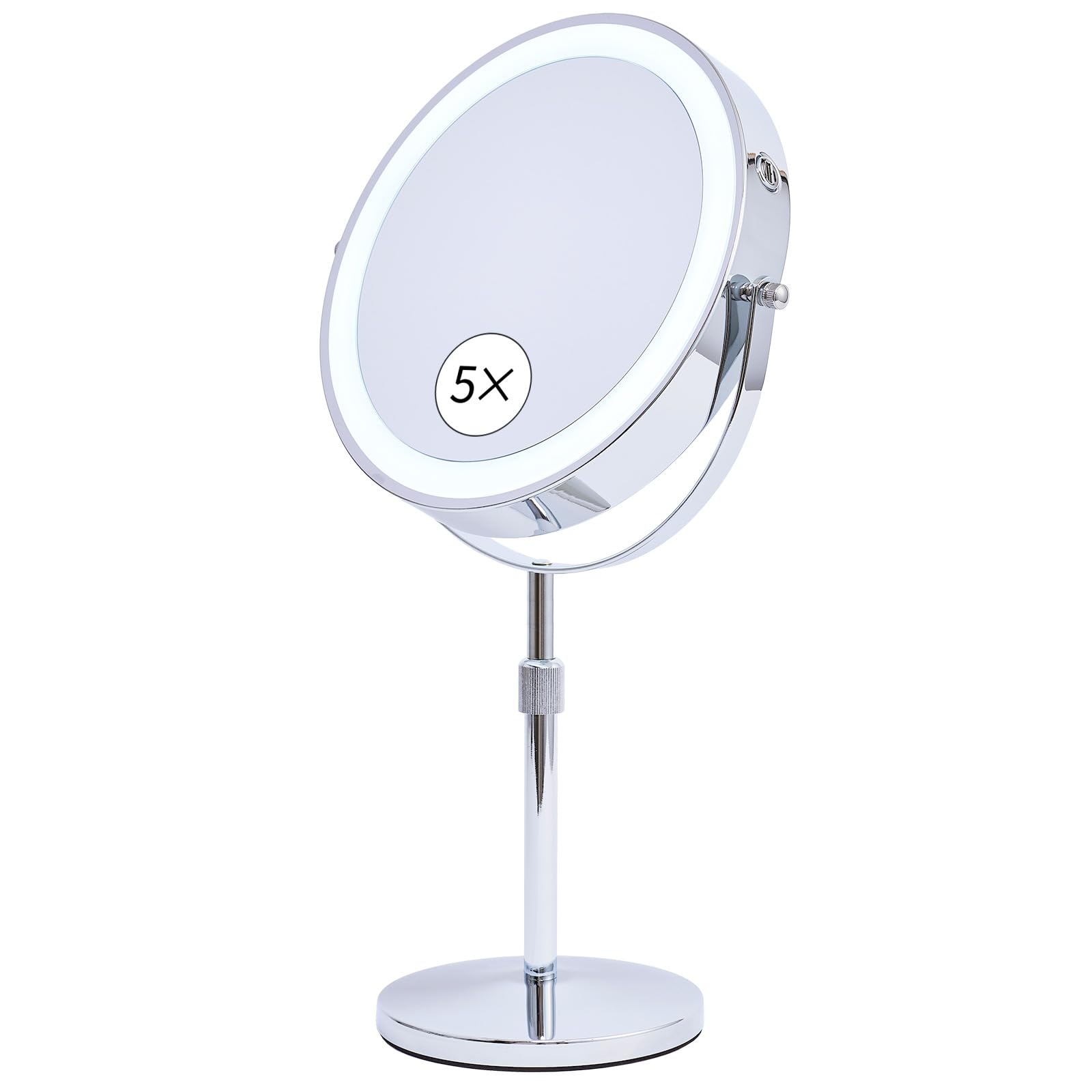 Actress-style Tabletop Mirror with Magnification and Light, Adjustable Height (5x and 1x Magnification), Large 9-inch Mirror with Light, Makeup Stand