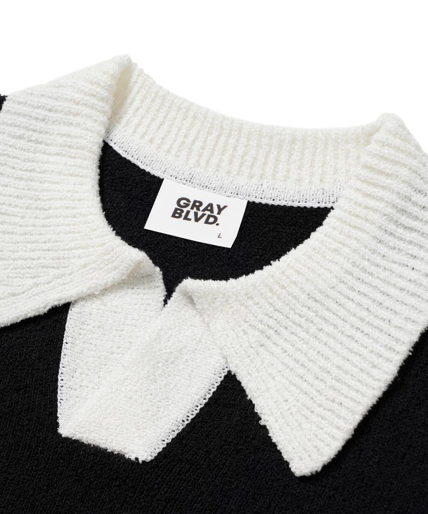 GRAYBLVD Glow Open Collar Knit Short Sleeve Gkbst32 (Black)