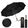 British 10 Folding Umbrella with Natural Wood Handle Wood Automatic Suitable for Sun and Windproof and Heavy Rainproof Storage Pouch Light Heat UV