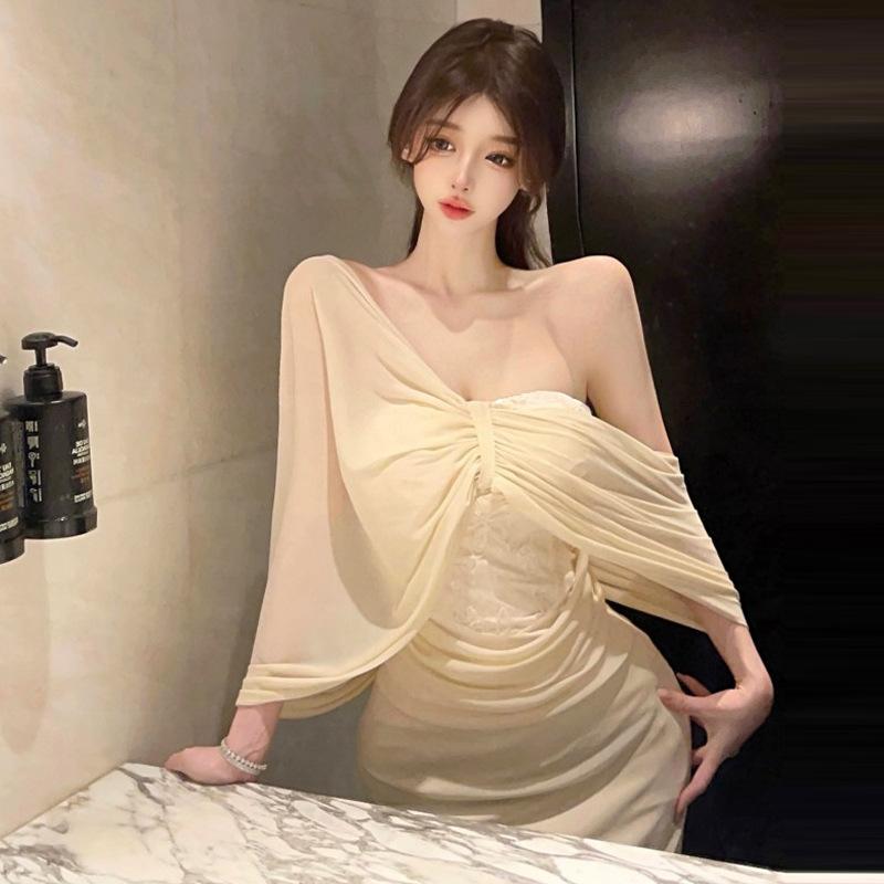 

Французский топ-труба плиссированная сетка обтягивающее платье-рыбий хвост женское L