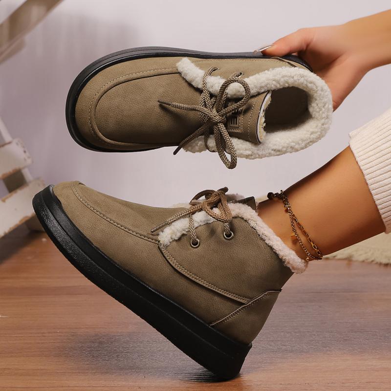 Casual Lace Up Furry Snow Boots Women 2025 Fashion Thick Bottom Fur Ankle Boots Winter Warm Short Plush Designer Shoes Woman