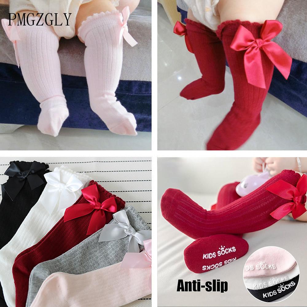 Baby Little Girls Breathable Socks Cute Bowknot Knee High Children Tube Socks Fashion Bows Solid Color Kids Socks